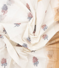 Off White Handloom Rasipuram Cotton Saree With Floral Buttas-RA2526