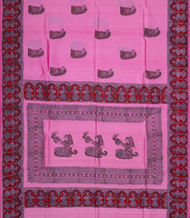 Bubble-gum Pink Woven Tussar Silk Saree With Printed Dance Motifs-TU2994