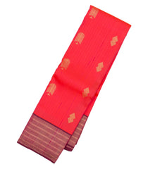 Dark Peach Handloom Kanchipuram Silk Saree With Buttas & Contrast Border-KA13098
