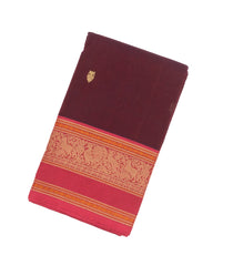 Maroon Handloom Kanchi Cotton Saree With Gandaberunda Buttas