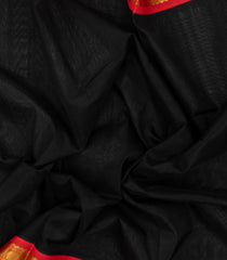Black Handloom Silk Cotton Saree With Contrast Red Border-SC3939