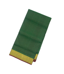 Dark Green Handloom Kanchipuram 9 Yards Silk Saree With Zari Checks