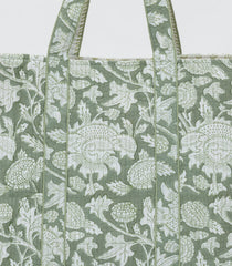 Shadow Green Bagru Printed Handmade Cotton Quilted Tote Bag-ACS1026