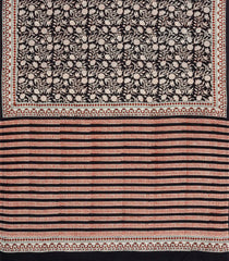 Black Printed Jaipur Cotton Saree With Floral Motifs-JC1670
