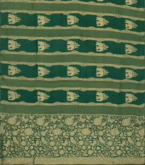 Dark Green Woven Blended Viscose Saree With Stripes & Elephant Buttas-BL4996