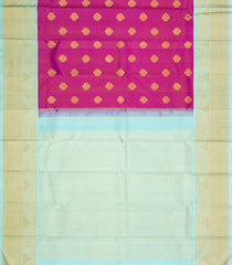 Hot Pink Handloom Korvai Kanchipuram Silk Saree With Stripes & Buttas-KA15259