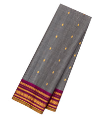 Grey Handloom Gadwal Silk Cotton Saree With Buttas-GA0376