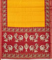 Mustard Woven Synthetic Crackle Saree With Printed Geometric & Bird Motifs-BL4515