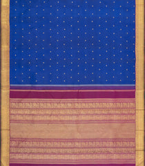 Blue Handloom Kanchipuram Silk Saree With Buttas & Contrast Border-KA15109