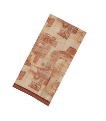 Cream Printed Synthetic Tussar Saree With Contrast border-BL5360