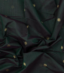 Bottle Green Handloom Silk Cotton Saree With Kolam Buttas-SC4011