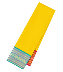 Mustard Handloom Korvai Kanchipuram Silk Saree With Stripes-KA14804