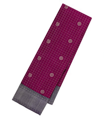 Magenta Handloom Kanchipuram Silk Saree With Checks & Contrast Border-KA13647