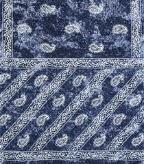 Indigo Printed Jaipur Cotton Saree With Abstract Motifs-JC1472