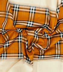 Mustard Handloom Korvai Kanchipuram Silk Saree With Silk Checks-KA15422