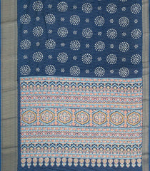 Navy Blue Printed Synthetic Dola Silk Saree With Motifs & Zari Stripes-SY0454