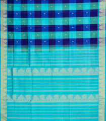 Blue & Turquoise Handloom Silk Cotton Saree With Checks & Zari Buttas-SC4609