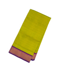 Light Green Handloom Kanchipuram Korvai 9 Yards Silk Saree With Purple Border