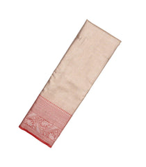 Taupe Woven Synthetic Tissue Saree With Floral Motifs & Peach Border-BL4351
