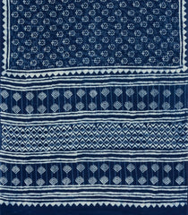 Indigo Printed Jaipur Cotton Saree With Floral Motifs-JC1619