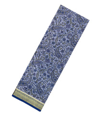 Light Blue Printed Silk Saree With Floral Motifs & Zari Border-PS0685