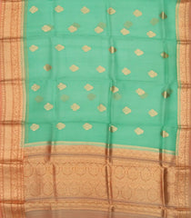 Aquamarine Handloom Banarasi Organza Silk Saree With Floral Buttas-BE1655