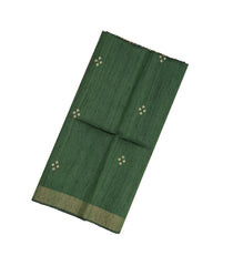Bottle Green Handloom Dupion Silk Saree With Printed Bird Pallu-DS0495