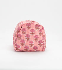 Baby Pink Cotton Bagru Printed Toiletry Bag With Zipper-ACS1087