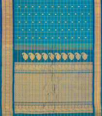Turquoise Handloom Gadwal Silk Cotton Saree With Checks & Buttas-GA0402