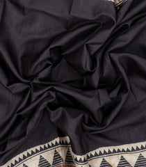 Black Woven Art Tussar Silk Saree With Printed Floral Motifs-BL4202