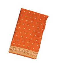 Orange Woven Blended Satin Saree With  Hand Embroidered Floral Motifs-EN1748