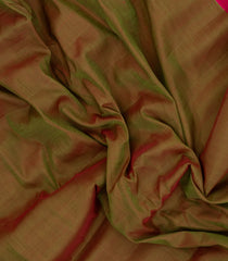 Dark Olive Handloom Gadwal Silk Cotton Saree With Contrast Border-GA0352