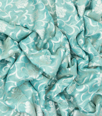 Turquoise Handloom Banarasi Tissue Silk Saree With Floral Vine Motifs-BE1410