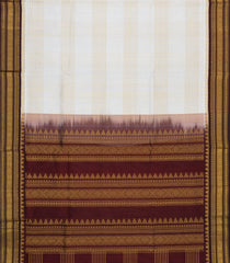 White Handloom Korvai Silk Cotton Saree With Checks & Contrast Border-SC3870