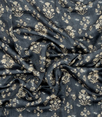 Grey Printed Tussar Silk Saree With Floral Motifs-TU3620