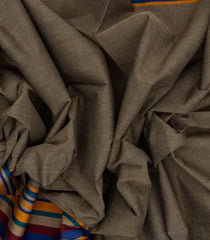 Dark Grey Handloom Bengal Cotton Saree With Stripes & Contrast Border-BG1174