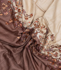 Brown Embroidered Tussar Silk Saree With Rising Border -TU3464