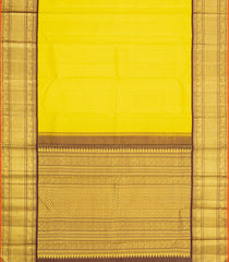 Yellow Handloom Korvai Kanchipuram Silk Saree With Zari Checks & Maroon Border-KA16382
