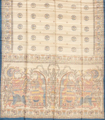 Taupe Handloom Tussar Silk Saree With Printed Madhubani Motifs-TU2623