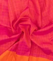 Red Handloom Kanchipuram Silk Saree With Dotted Checks-KA14440