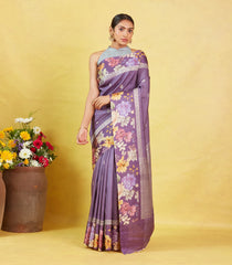 Lilac Handloom Tussar Silk Saree With Printed Border