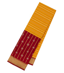 Mustard Handloom Korvai Kanchipuram Silk Saree With Stripes & Contrast Border-KA13677