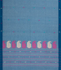 Light Blue Handloom Bengal Cotton Saree With Floral Buttas-BG1933-Light Blue