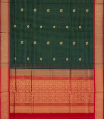 Green Handloom Silk Cotton Saree With Checks & Buttas-SC4242