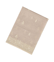 Taupe Woven Blended Organza Saree With Embroidered Floral Motifs-BL4372