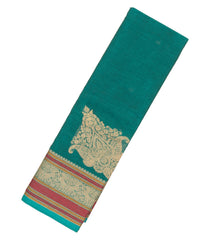 Cyan Handloom Kanchi Cotton Saree With Corner Buttas-KC1517