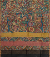 Beige Handloom Tussar Silk Saree With Hand Painted Kalamkari Motifs-TU2866