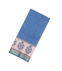 Steel Blue Printed Synthetic Tussar Silk Saree With Zari Border-SY0021