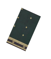 Bottle Green Handloom Silk Cotton Saree With Kolam Buttas-SC4011