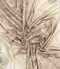 Cream Printed Synthetic Tussar Silk Saree With Dark Grey Border-SY0040